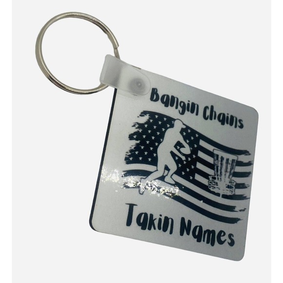 Disc Golf Keychain BANGIN CHAINS PATRIOTIC Grey Gradient Custom Made Key Ring - Picture 6 of 7